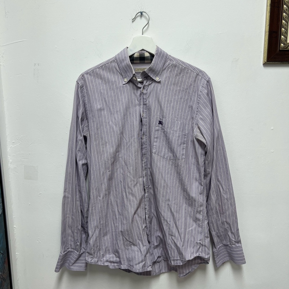 Burberry Men's Lavender Striped Button Down Shirt